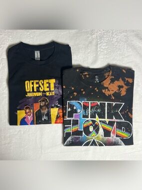 Lot of 2 Black Graphic Tees - PINK FLOYD and OFFSET - size L Bundle
